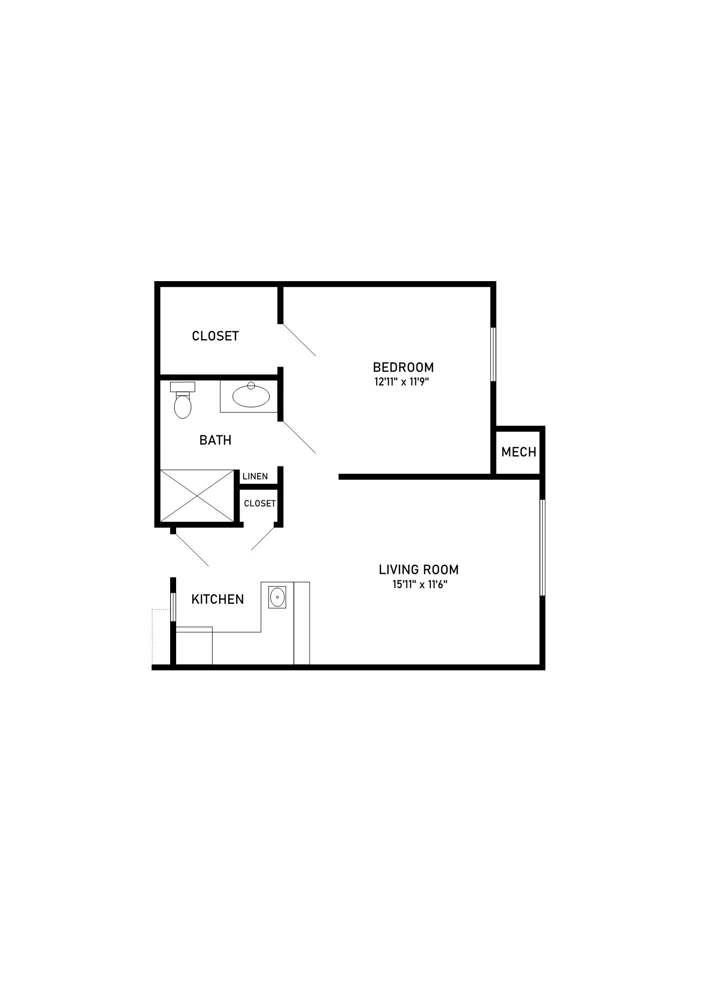 Assisted living one bedroom one bathroom floor plan