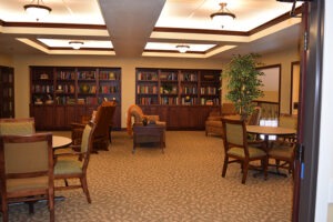 Library with tables and chairs