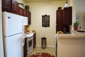 Interior of kitchen in residential living apartment